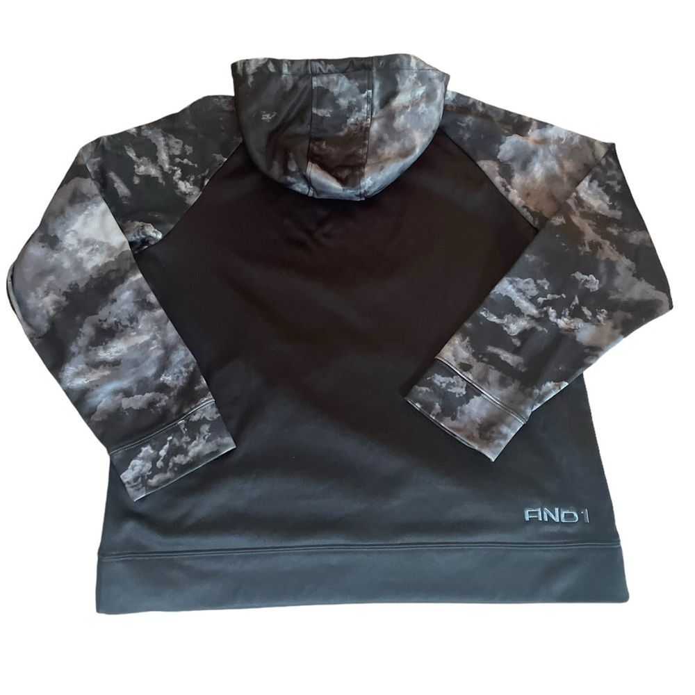AND1 Hoodie Black and Grey Tie Dye Pullover Hoodie Raised Logo Mens Large - Picture 2 of 11